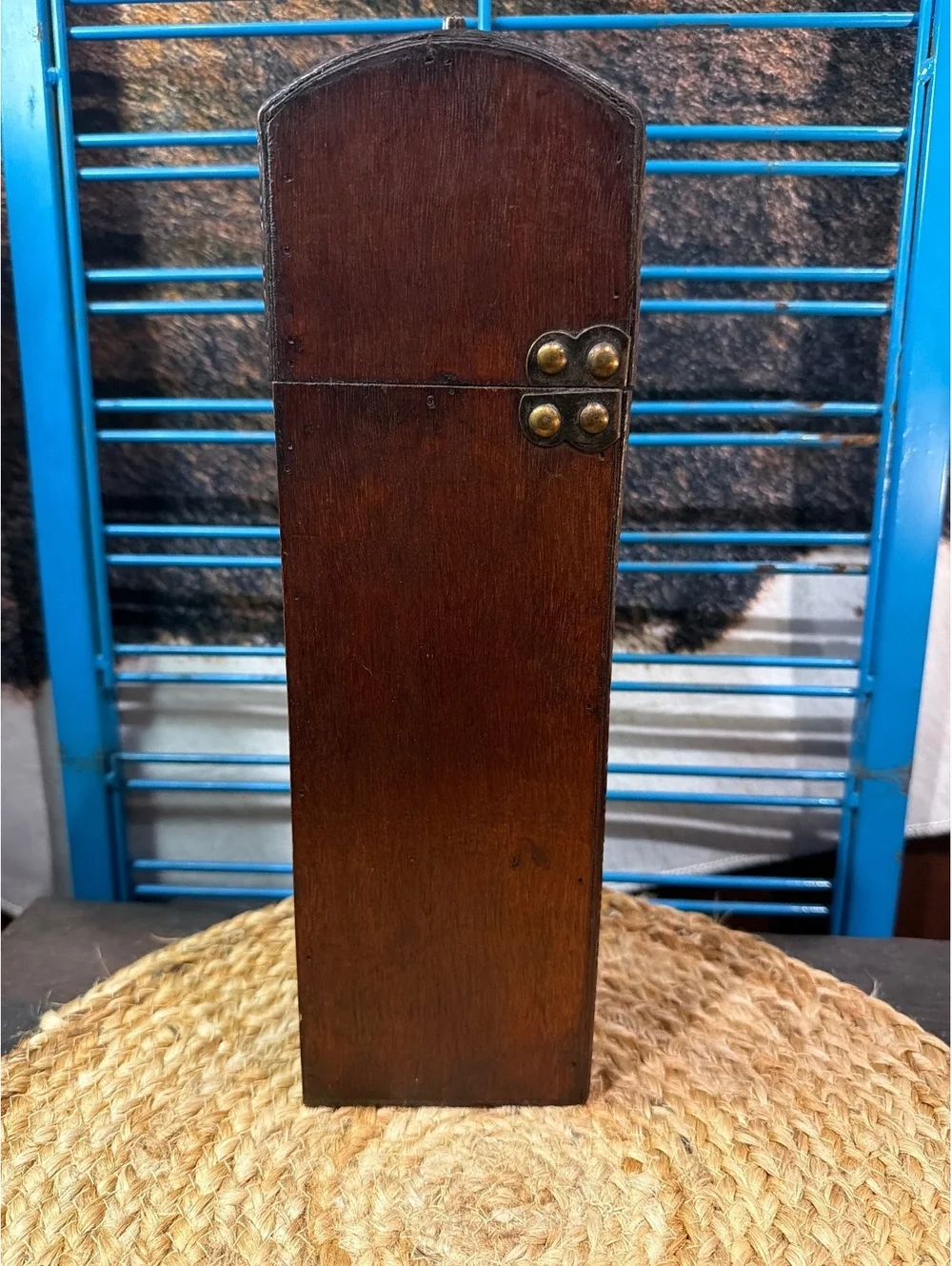 Vintage Wooden and Leather Decorative Box with Metal Handle and Lock